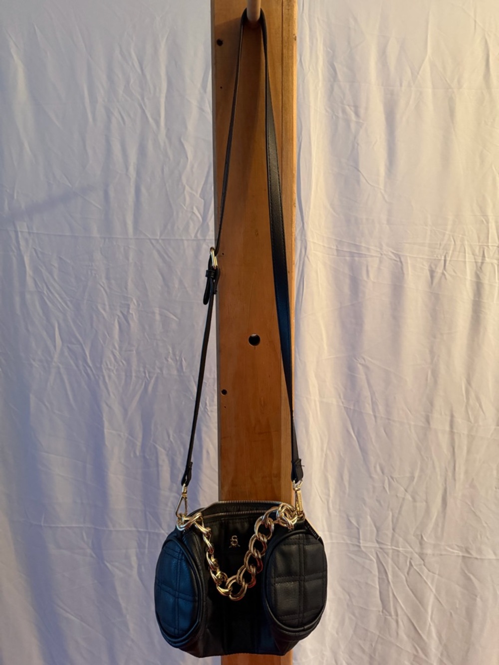 Black Quilted Crossbody Bag with Gold Chain